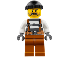 Police - Jail Prisoner Overalls 621 Prison Stripes, Dark Orange Legs, Black Knit Cap, Beard