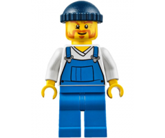 Fire Lighthouse Keeper - Overalls Blue over V-Neck Shirt, Blue Legs, Dark Blue Knit Cap
