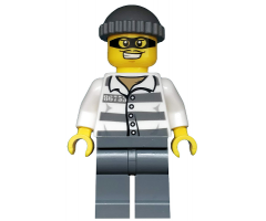 Police - Jail Prisoner 86753 Prison Stripes, Dark Bluish Gray Knit Cap, Mask
