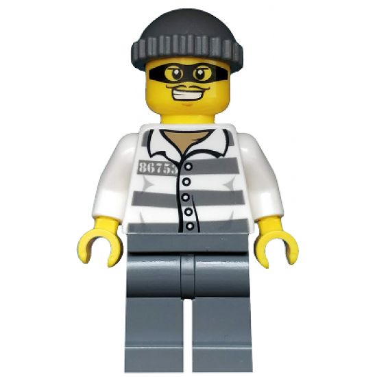 Police - Jail Prisoner 86753 Prison Stripes, Dark Bluish Gray Knit Cap, Mask