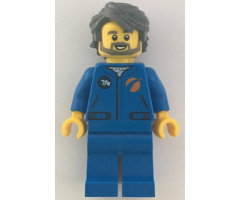 Astronaut - Male, Blue Jumpsuit, Dark Bluish Gray Hair and Full Angular Beard, Open Mouth Smile