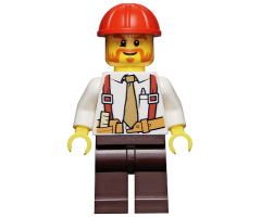 Construction Foreman - Shirt with Tie and Suspenders, Dark Brown Legs, Red Construction Helmet