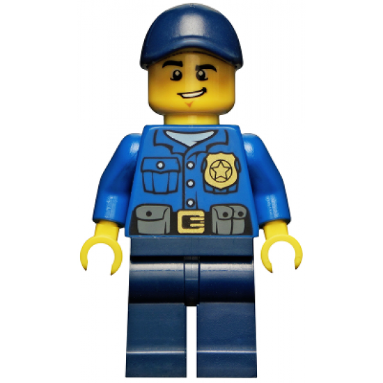 Police - City Officer, Gold Badge, Dark Blue Cap with Hole, Lopsided Grin