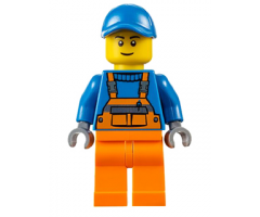 Overalls with Safety Stripe Orange, Orange Legs, Blue Short Bill Cap, Thin Grin