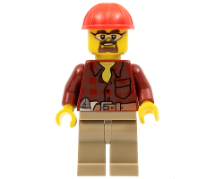 Flannel Shirt with Pocket and Belt, Dark Tan Legs, Red Construction Helmet, Safety Goggles
