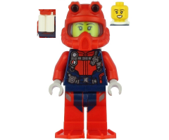 Scuba Diver - Female, Open Mouth, Red Helmet, White Air Tanks, Red Flippers