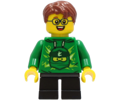 Boy - Green Ninjago Hoodie, Black Short Legs, Reddish Brown Hair