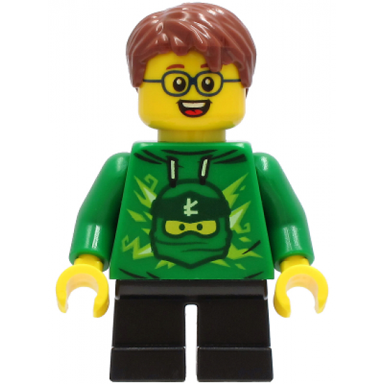Boy - Green Ninjago Hoodie, Black Short Legs, Reddish Brown Hair