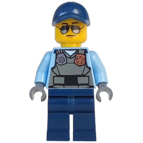 Police - City Officer, Sunglasses, Gray Vest with Radio and Gold Badge, Dark Blue Legs, Dark Blue Cap