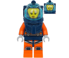 Deep Sea Diver - Female, Dark Blue Helmet, Pensive Smile / Scared