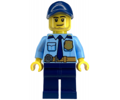 Police - City Shirt with Dark Blue Tie and Gold Badge, Dark Tan Belt with Radio, Dark Blue Legs, Dark Blue Cap with Hole, Stubble Beard