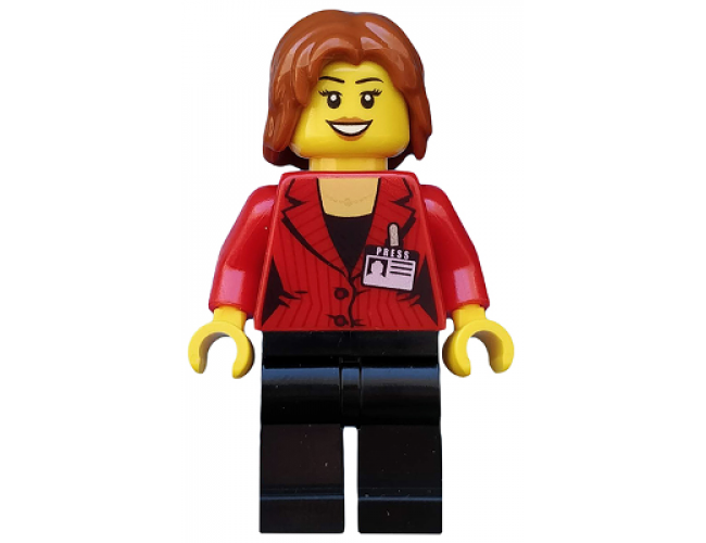 Press Woman / Reporter - Black Legs, Dark Orange Mid-Length Tousled Hair