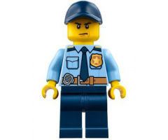 Police - City Shirt with Dark Blue Tie and Gold Badge, Dark Tan Belt with Radio, Dark Blue Legs, Dark Blue Cap with Hole