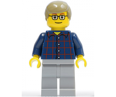 Plaid Button Shirt, Light Bluish Gray Legs, Dark Tan Male Hair, Glasses