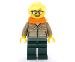 Hot Drinks Stand Clerk - Female, Dark Tan Sweater, Scarf, Ponytail