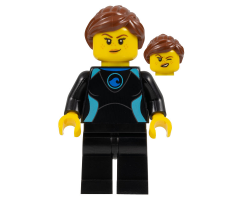 Surfer - Female, Black Wetsuit with Medium Azure Trim, Reddish Brown Hair