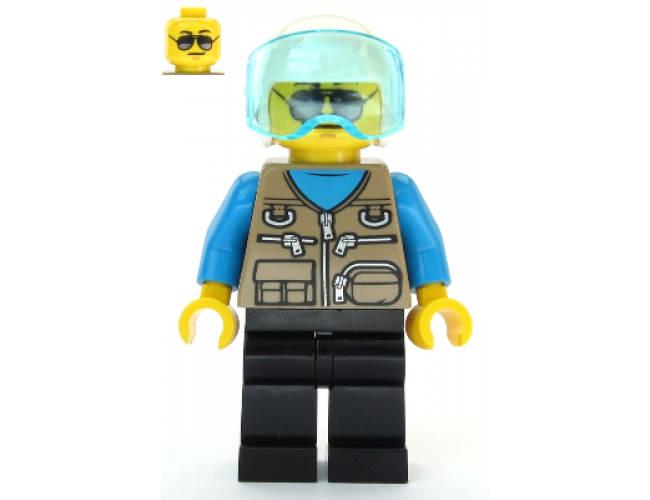 Helicopter Pilot - Dark Tan Vest Over Dark Azure Shirt, White Helmet