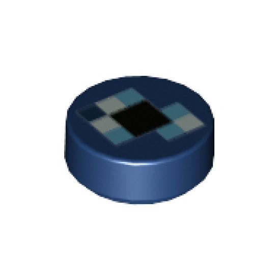 Tile, Round 1 x 1 with Pixelated Blue and Black Pattern (Minecraft Ender Pearl)