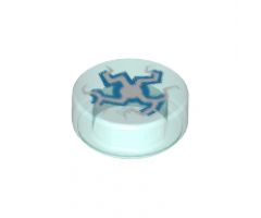 Tile, Round 1 x 1 with Cracked Blue and White Lightning Burst from Center Pattern
