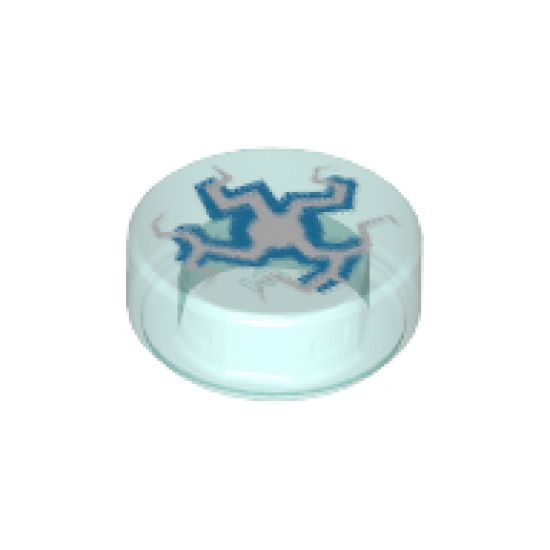 Tile, Round 1 x 1 with Cracked Blue and White Lightning Burst from Center Pattern