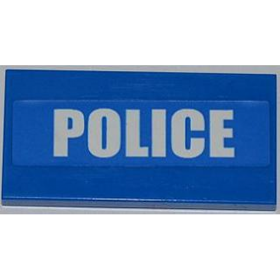 Tile 2 x 4 with White 'POLICE' on Blue Background Pattern (Sticker) - Set 7498