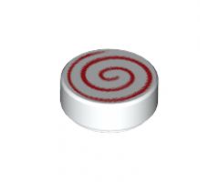 Tile, Round 1 x 1 with Spiral Red Pattern