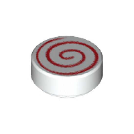 Tile, Round 1 x 1 with Spiral Red Pattern