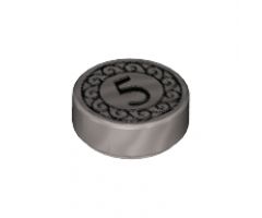 Tile, Round 1 x 1 with Black Number 5 Coin Pattern