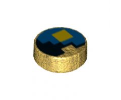 Tile, Round 1 x 1 with Yellow Square on Black and Blue Background Pattern (Minecraft Clock)