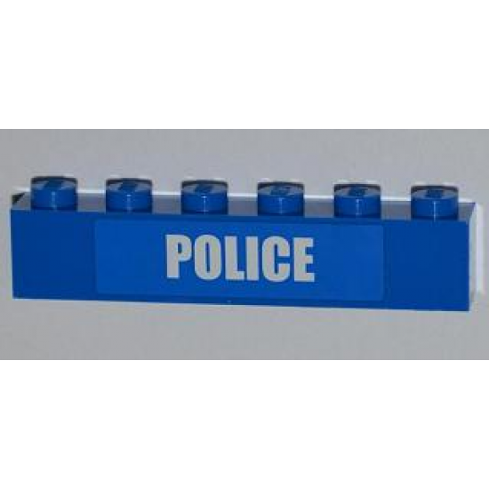 Brick 1 x 6 with White 'POLICE' Small Bold Narrow Font on Blue Pattern (Sticker) - Set 4441