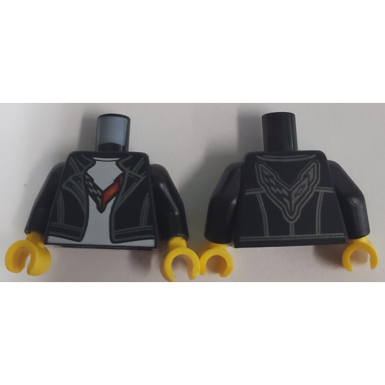 Torso Leather Jacket over White Shirt with Chevrolet Logo Front and Back Pattern / Black Arms / Yellow Hands
