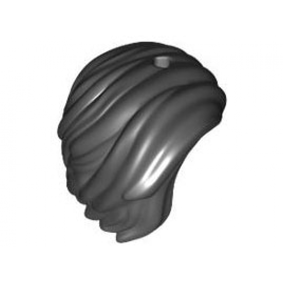 Minifigure, Hair Mid-Length, All Swept to Right Side, Hole On Top - Hard Plastic