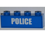 Brick 1 x 4 with White 'POLICE' Bold Narrow Font on Blue Background Pattern (Sticker) - Set 4441