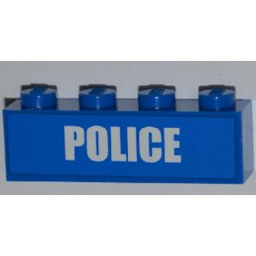 Brick 1 x 4 with White 'POLICE' Bold Narrow Font on Blue Background Pattern (Sticker) - Set 4441