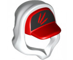 Minifigure, Headgear Cap - Short Curved Bill and White Hood with 3 Streaks on Black Background Pattern