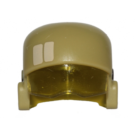 Minifigure, Headgear Helmet SW Resistance Trooper with Molded Trans-Yellow Visor and Printed Tan Rectangles and Black Circles Pattern