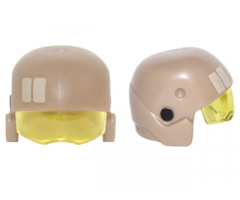 Minifigure, Headgear Helmet SW Resistance Trooper with Molded Trans-Yellow Visor and Printed Tan Rectangles and Black Circles Pattern