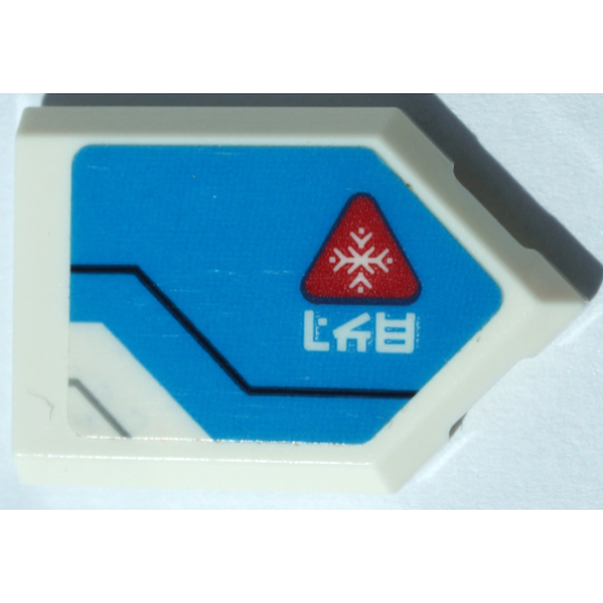 Tile, Modified 2 x 3 Pentagonal with Dark Azure Panel, Red Triangle with Snowflake, Black and Light Bluish Gray Lines and Ninjago Logogram 'Ice' Pattern Model Right Side (Sticker) - Set 70673