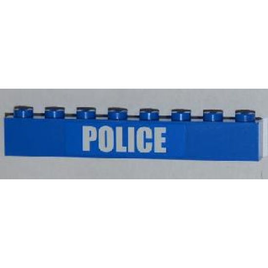 Brick 1 x 8 with White 'POLICE' Bold Narrow Font on Blue Background Pattern (Sticker) - Set 4439