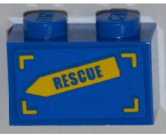 Brick 1 x 2 with 'RESCUE' on Yellow Arrow Pattern Model Right Side (Sticker) - Set 4439