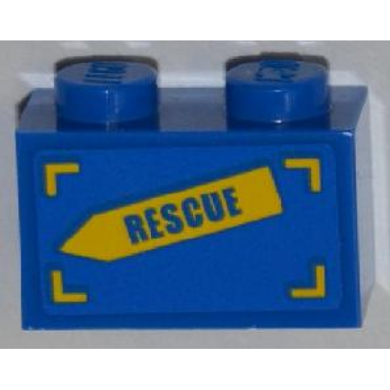 Brick 1 x 2 with 'RESCUE' on Yellow Arrow Pattern Model Right Side (Sticker) - Set 4439