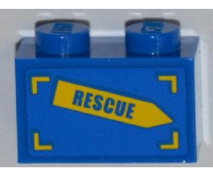 Brick 1 x 2 with 'RESCUE' on Yellow Arrow Pattern Model Left Side (Sticker) - Set 4439