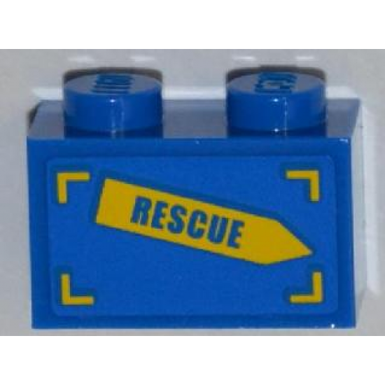 Brick 1 x 2 with 'RESCUE' on Yellow Arrow Pattern Model Left Side (Sticker) - Set 4439