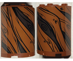 Cylinder Half 2 x 4 x 4 with Black and Dark Brown Tree Bark Lines Pattern (Sticker) - Set 76407