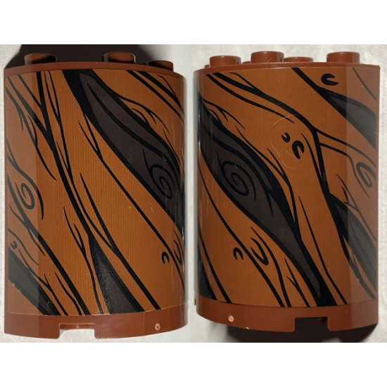Cylinder Half 2 x 4 x 4 with Black and Dark Brown Tree Bark Lines Pattern (Sticker) - Set 76407