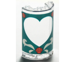 Cylinder Half 2 x 4 x 5 with 1 x 2 Cutout with Heart Border and Coral Shells on Dark Turquoise Background Pattern (Sticker) - Set 41380