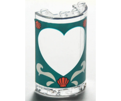 Cylinder Half 2 x 4 x 5 with 1 x 2 Cutout with Heart Border and Coral Shells on Dark Turquoise Background Pattern (Sticker) - Set 41380