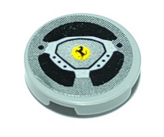 Tile, Round 2 x 2 with Steering Wheel with Ferrari Logo Pattern (Sticker) - Set 8156