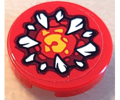 Tile, Round 2 x 2 with Bottom Stud Holder with Dark Red and Bright Light Orange Maw with White Fangs Pattern (Sticker) - Set 70323