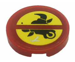 Tile, Round 2 x 2 with Bottom Stud Holder with Black Bull Head on Yellow Background Pattern (Sticker) - Set 80008